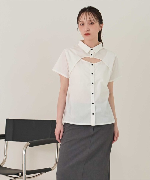 miette（ミエット） ブラウス シャツ 半袖 デコルテカットシャツ