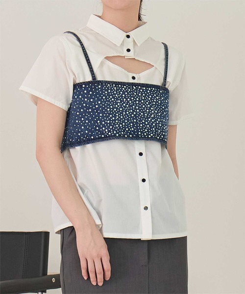 miette（ミエット） ブラウス シャツ 半袖 デコルテカットシャツ