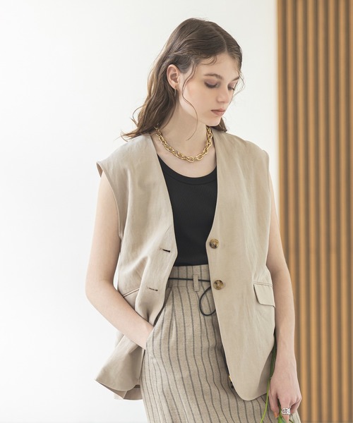ベスト ジレ 麻レーヨンジレ レディース