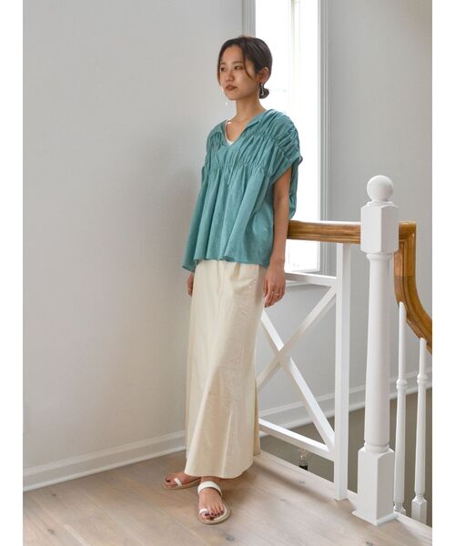 【SALE】　Ungrid リネン混ギャザーノースリブラウス 1125304609 リネン混ギャザーノースリブラウス[品番：MKSW0064538]｜Ungrid