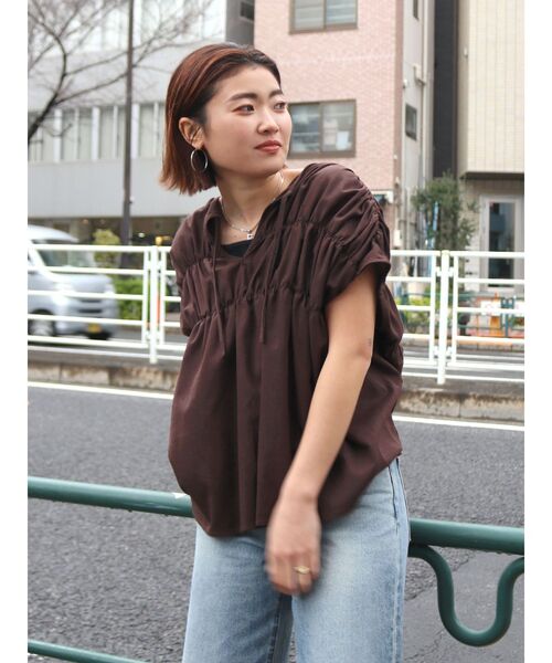 【SALE】　Ungrid リネン混ギャザーノースリブラウス 1125304609 リネン混ギャザーノースリブラウス[品番：MKSW0064538]｜Ungrid