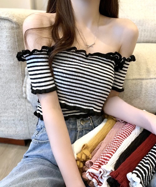 REMUR tシャツ 半袖 オフショルダートップス 半袖 ショート丈