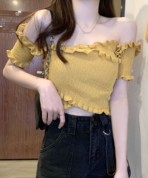 REMUR tシャツ オフショルダートップス 半袖 ショート丈