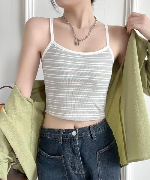 ボーダー トップス（レディースキャミソール）（色：ブルー系