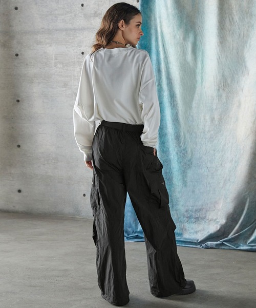 MEDM ナイロン カーゴパンツ ストレートパンツ 無地 ルーズ 新作 SERACE カーゴパンツ 「SERACE」Loose silhouette wide straight