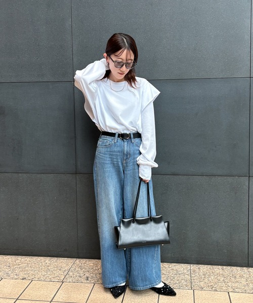 あり♡　Styling（スタイリング）  ラッフルショルダートップス セール】【総合ランキング1位獲得】ラッフルショルダーTシャツ(chiica