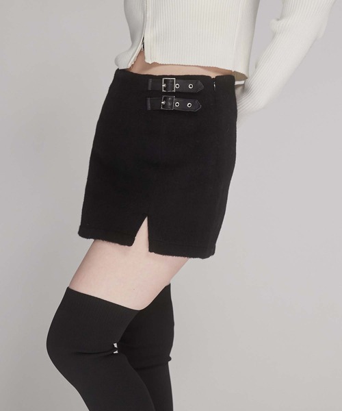 threetimes 黒 ミニスカート スリット付き miniministore レザータイトスカートスリットミニスカート