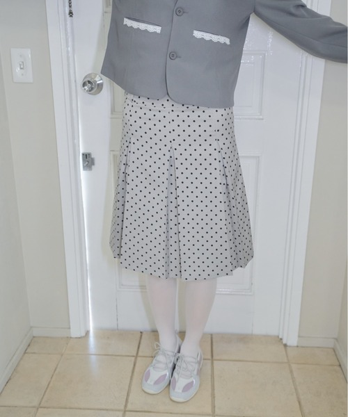 Smyeon 　スミョン　ミディボックスプリーツスカート ホワイト ドット M Smyeon スカート Midi box pleats skirt/ミディボックスプリーツ