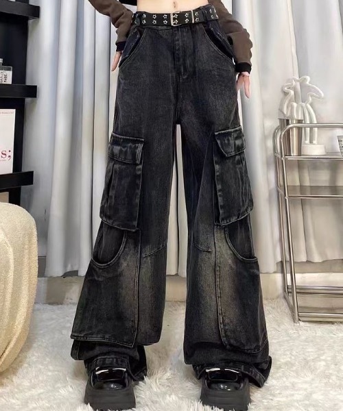 lilful カーゴパンツ グランジ ルーズシルエット ウォッシュ加工