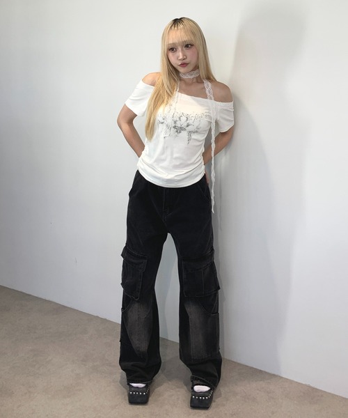 lilful カーゴパンツ グランジ ルーズシルエット ウォッシュ加工