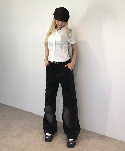 lilful カーゴパンツ グランジ ルーズシルエット ウォッシュ加工