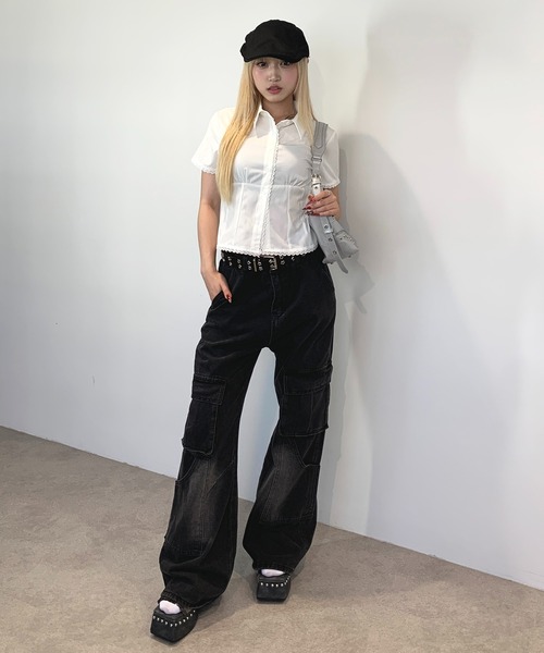 lilful カーゴパンツ グランジ ルーズシルエット ウォッシュ加工