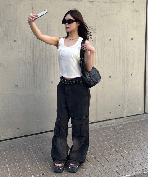 lilful カーゴパンツ グランジ ルーズシルエット ウォッシュ加工