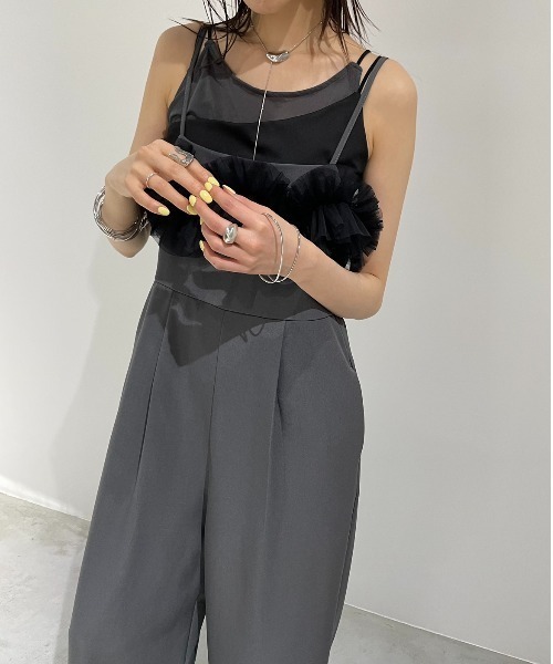 AIC.　エーアイシー チュールデザインキャミオールインワン ブラック AIC. オールインワン チュールデザインキャミオールインワン