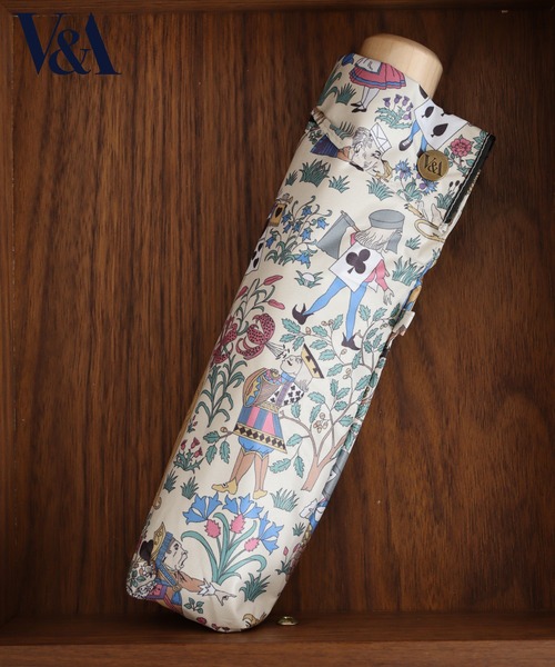 V＆A☆不思議の国のアリス☆晴雨兼用折りたたみ傘グリーン新品 FUNALIVE 折りたたみ傘 V＆A晴雨兼用一級遮光アリス柄ミニ折傘