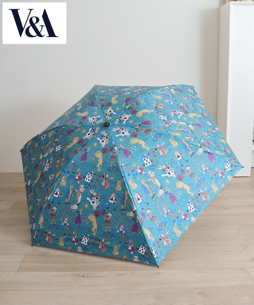 V＆A☆不思議の国のアリス☆晴雨兼用折りたたみ傘グリーン新品 FUNALIVE 折りたたみ傘 V＆A晴雨兼用一級遮光アリス柄ミニ折傘