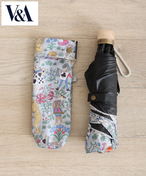 V＆A☆不思議の国のアリス☆晴雨兼用折りたたみ傘グリーン新品 FUNALIVE 折りたたみ傘 V＆A晴雨兼用一級遮光アリス柄ミニ折傘