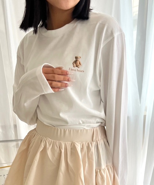 tシャツ ワンポイントくまちゃんロンT／長袖Tシャツ レディース