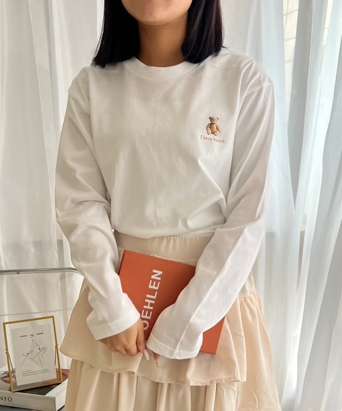 tシャツ ワンポイントくまちゃんロンT／長袖Tシャツ レディース
