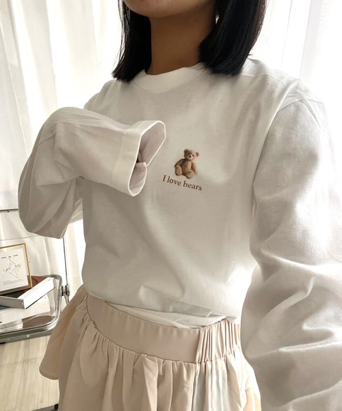 tシャツ ワンポイントくまちゃんロンT／長袖Tシャツ レディース