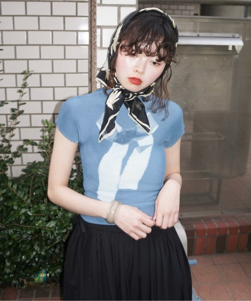 musubore tシャツ pleatsed print tops / プリーツプリント