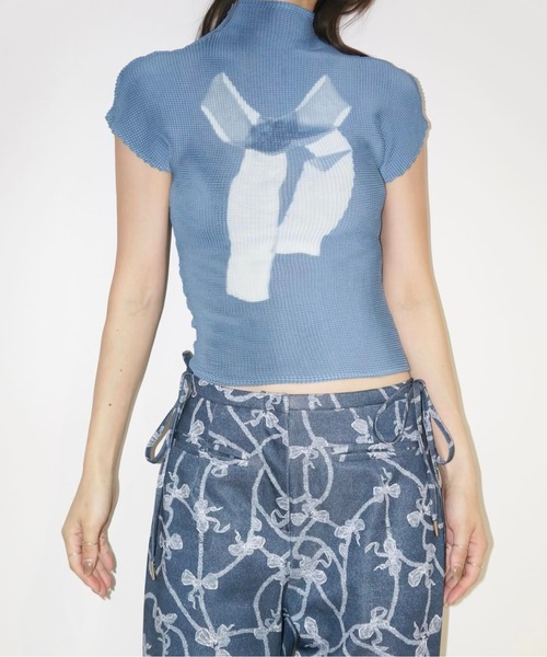 musubore tシャツ pleatsed print tops / プリーツプリント