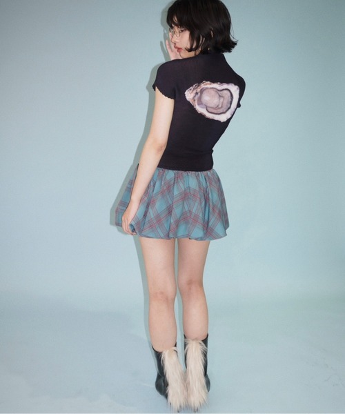 musubore tシャツ pleatsed print tops / プリーツプリント