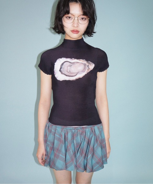 musubore tシャツ pleatsed print tops / プリーツプリント