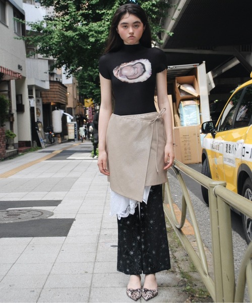 musubore tシャツ pleatsed print tops / プリーツプリント