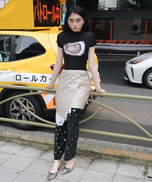 musubore tシャツ pleatsed print tops / プリーツプリント