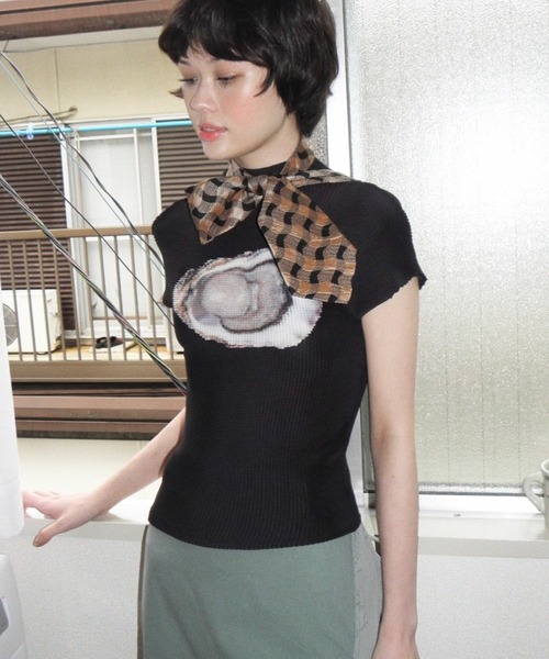 musubore（ムスボレ） tシャツ pleated print tops / プリーツプリント