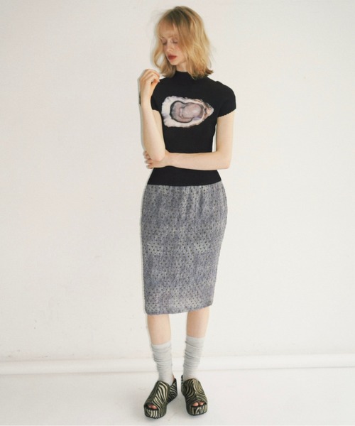 musubore（ムスボレ） tシャツ pleated print tops / プリーツプリント