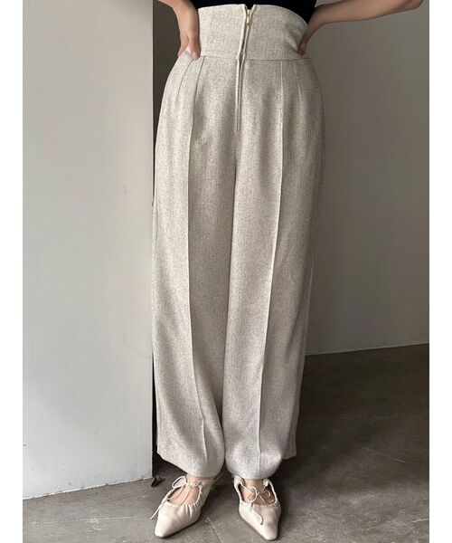 LAGUNAMOON パンツ ツイードジップハイウエストワイドパンツ