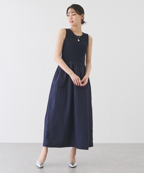 紺ノースリーブワンピース 2wayタートルネックノースリーブワンピース(ネイビー