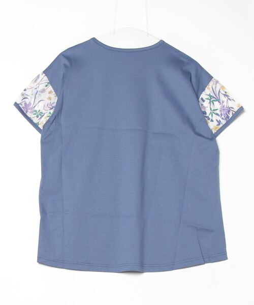 プランテーション リネン混 ボタニカル柄 ゆったりTシャツ 半袖カットソー tシャツ BRODIAEA 綿ローン ボタニカル柄切り替え半袖カットソー