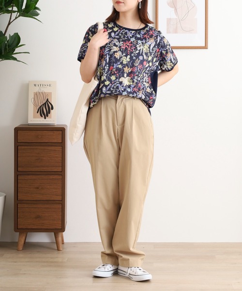 プランテーション リネン混 ボタニカル柄 ゆったりTシャツ 半袖カットソー aa-1483.jpg