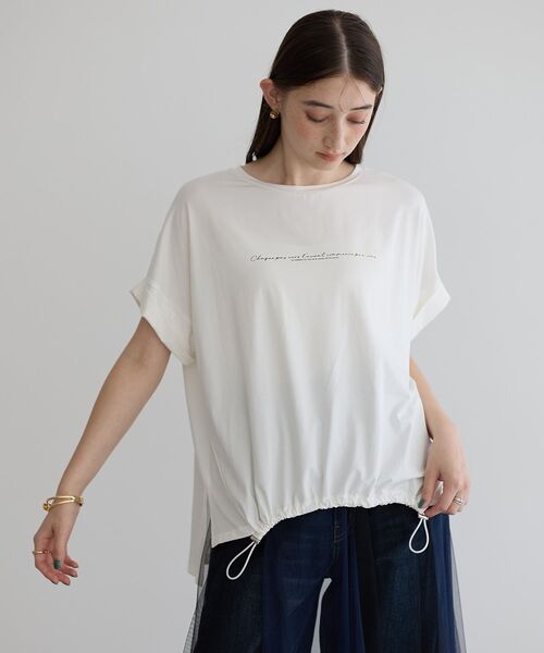 tシャツ 裾ドロストデザインロゴTee レディース