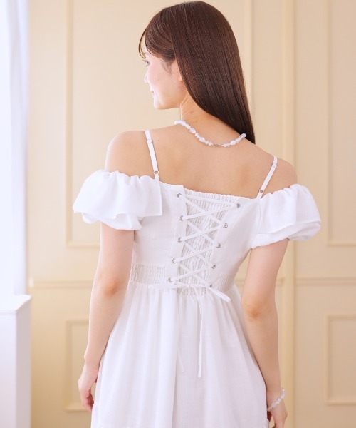【海外限定】REISSワンピース☆Ivory Cream Lucia Cotton Off Sh And Couture ワンピース バックレースアップオフショル