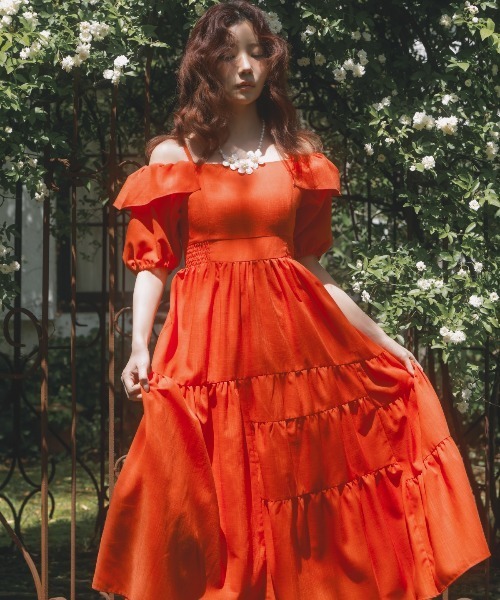 ★Christian Dior★ ノースリーブオレンジワンピース【レース付き】 entre'e ROPE' ワンピース 「ZOZOTOWN限定」ノースリーブ
