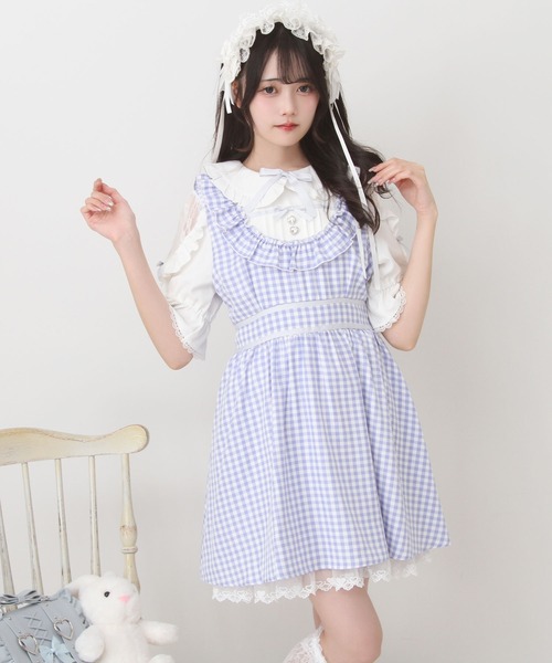 DearMyLove ワンピース お茶会メイドヨークフリルリボンワンピース