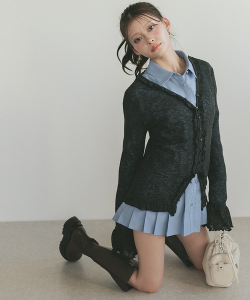 プリーツプリーズ　チュニック　ミニワンピ　ブラック　美品　襟つき　シャツワンピ VANNIE U（ヴァニーユー） ワンピース プリーツチュニックミニ