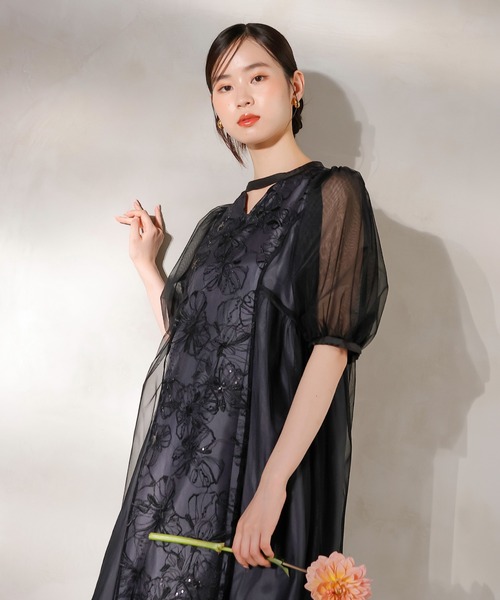 Kana ドレス スパンコールレース Aライン チュールワンピース
