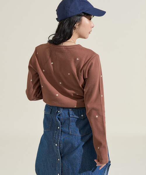 ネイビー 長袖カットソー ハート刺繍 FREAK'S STORE（フリークスストア） tシャツ ミニハート刺繍 ロンT