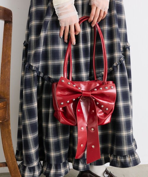 リボン付きバッグ w closet（ダブルクローゼット） トートバッグ スタッズリボン