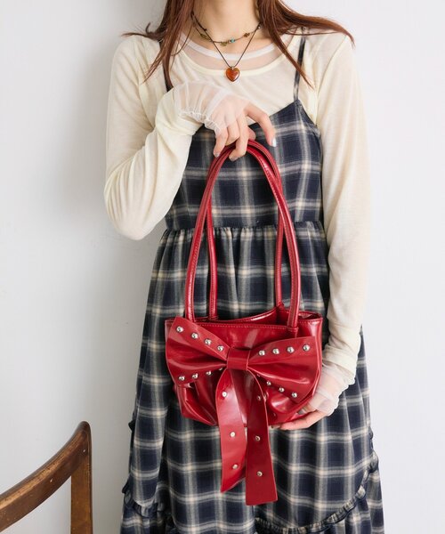 w closet（ダブルクローゼット） トートバッグ 小さめ スタッズリボン