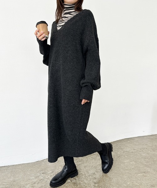 ReRe ワンピース 深Vネックニットワンピース : ZOZOTOWN Yahoo!店