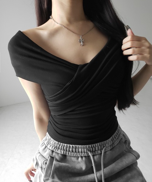 「me+em select」 半袖カットソー FREE ブラック レディース_画像5