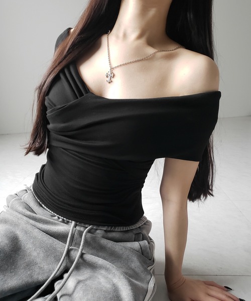 「me+em select」 半袖カットソー FREE ブラック レディース_画像8