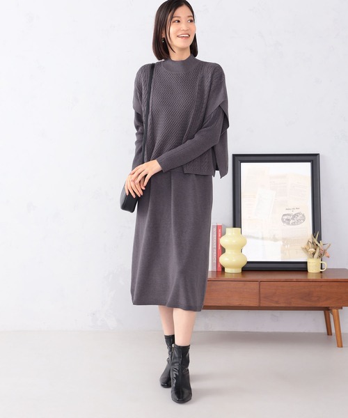 GALLORIA（ギャローリア） ワンピース ケーブル柄ポンチョ付ニット