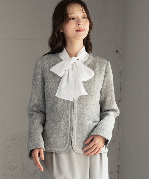 Flolia（フロリア） セットアップ ノーカラー ツイードジャケット 巻き